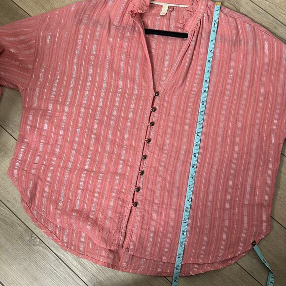 Pilcro Anthropologie Pink Button Front Top Size Medium - Picture 8 of 9